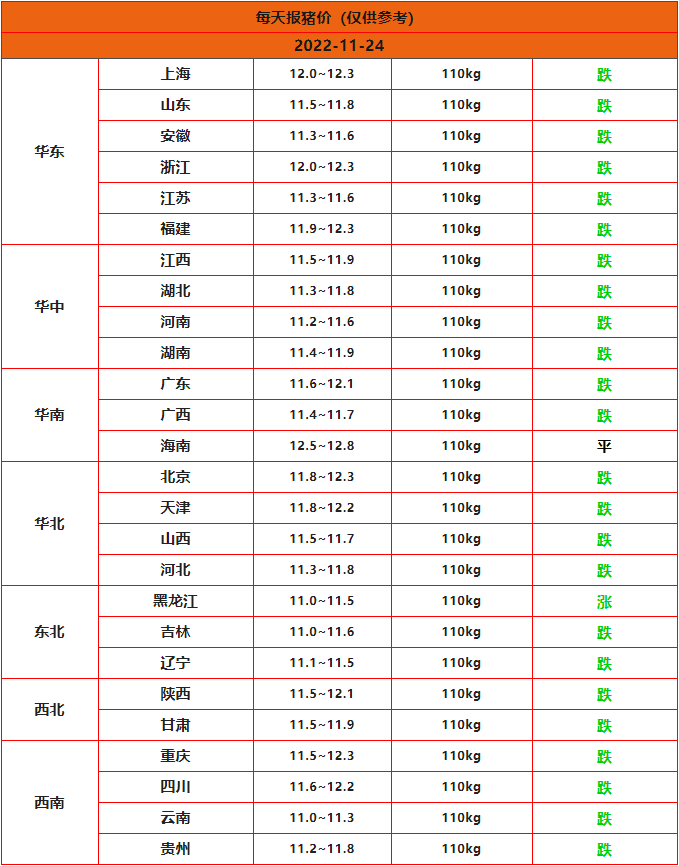 2022年11月24日全国猪价行情